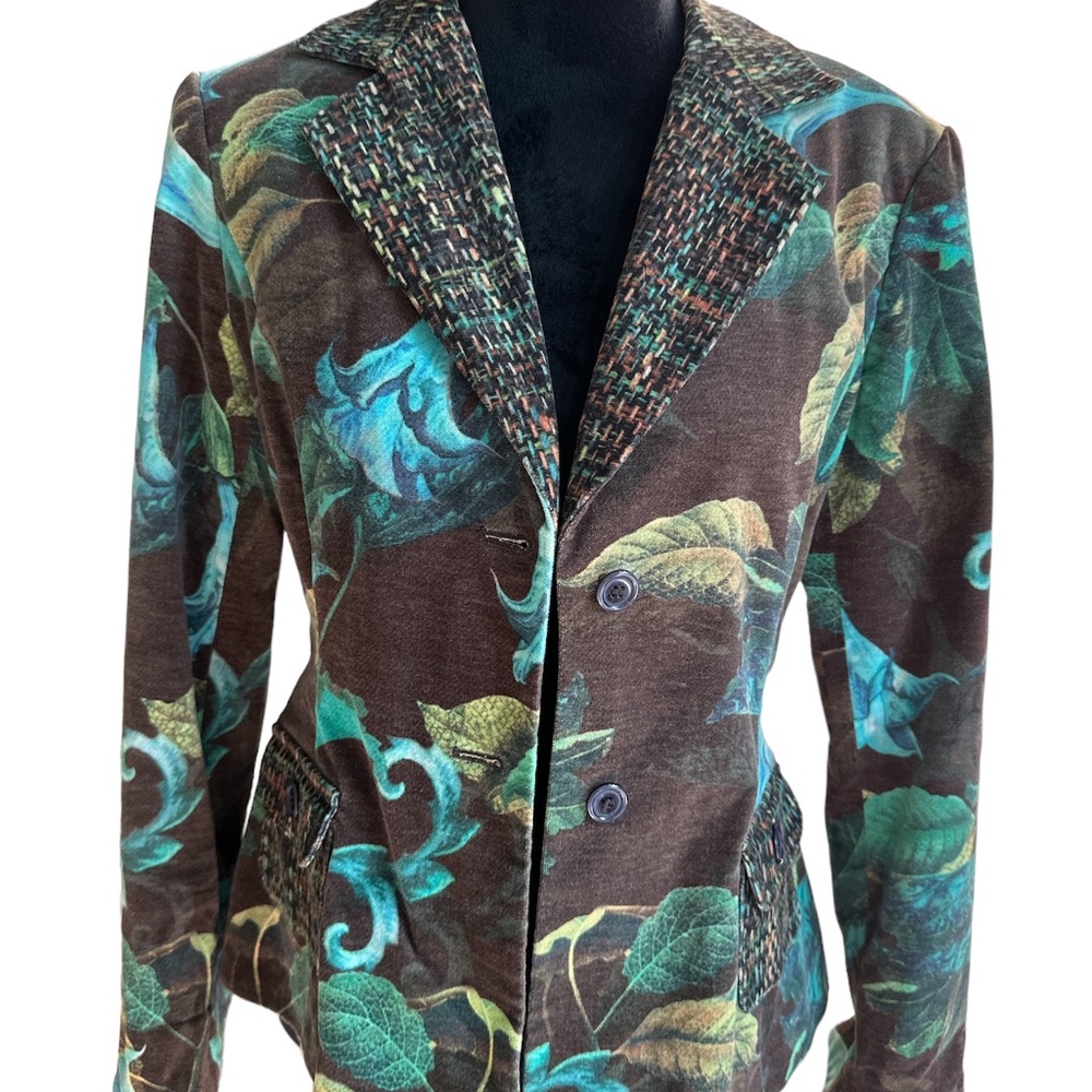 Andre Oliver Brown Blazer with Teal & Green Floral Print